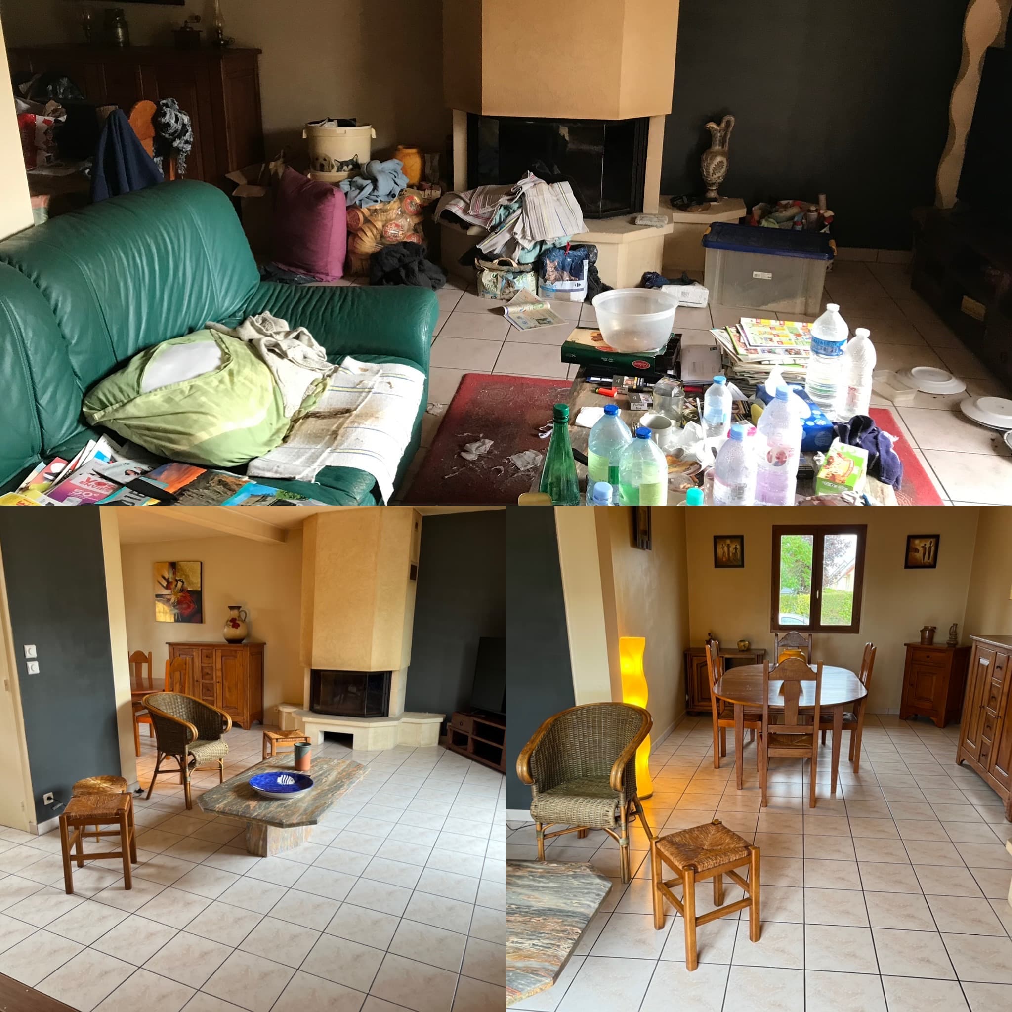 Avant et après remise au propre d'un logement très encombré