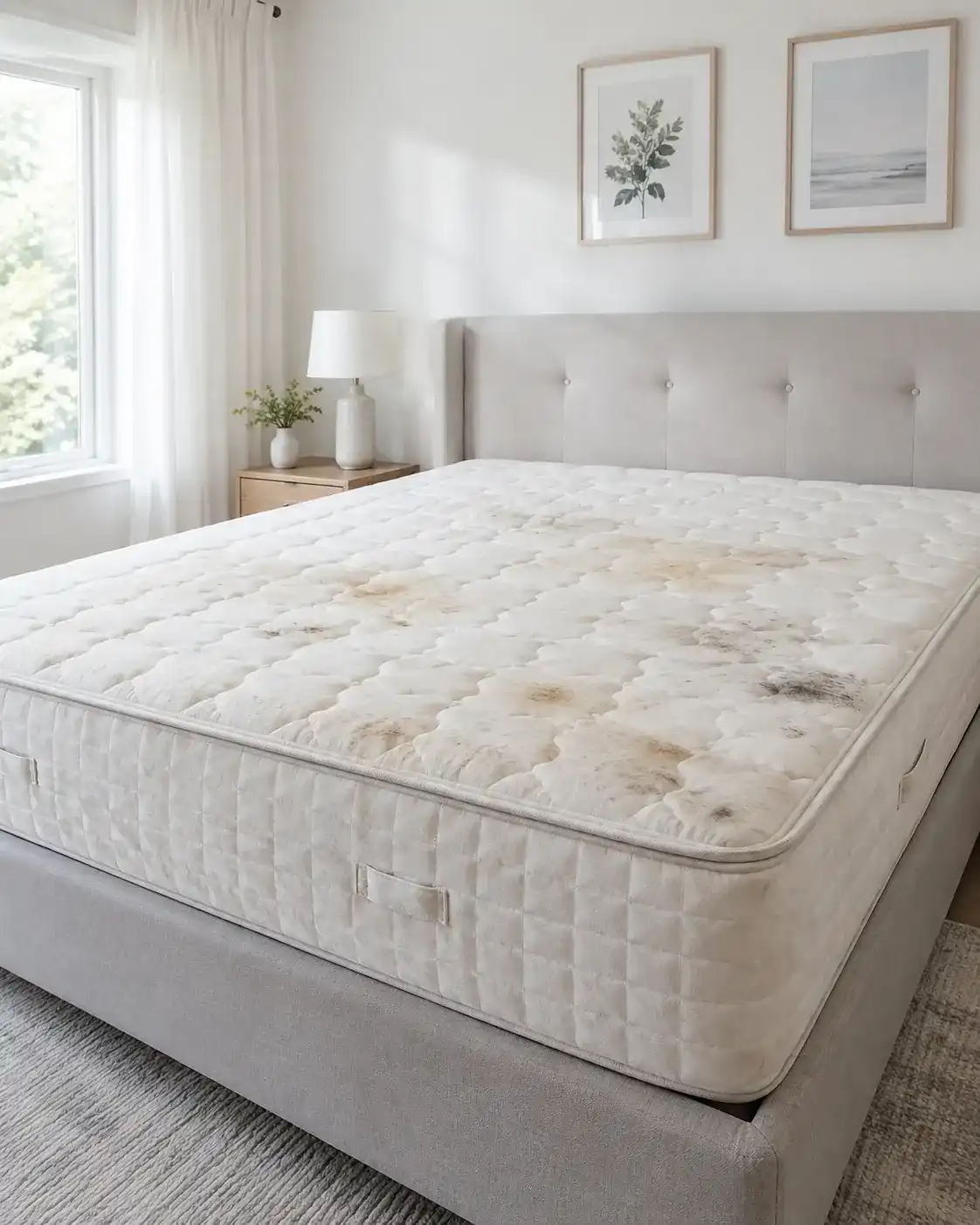 Matelas taché avant nettoyage professionnel à Caen