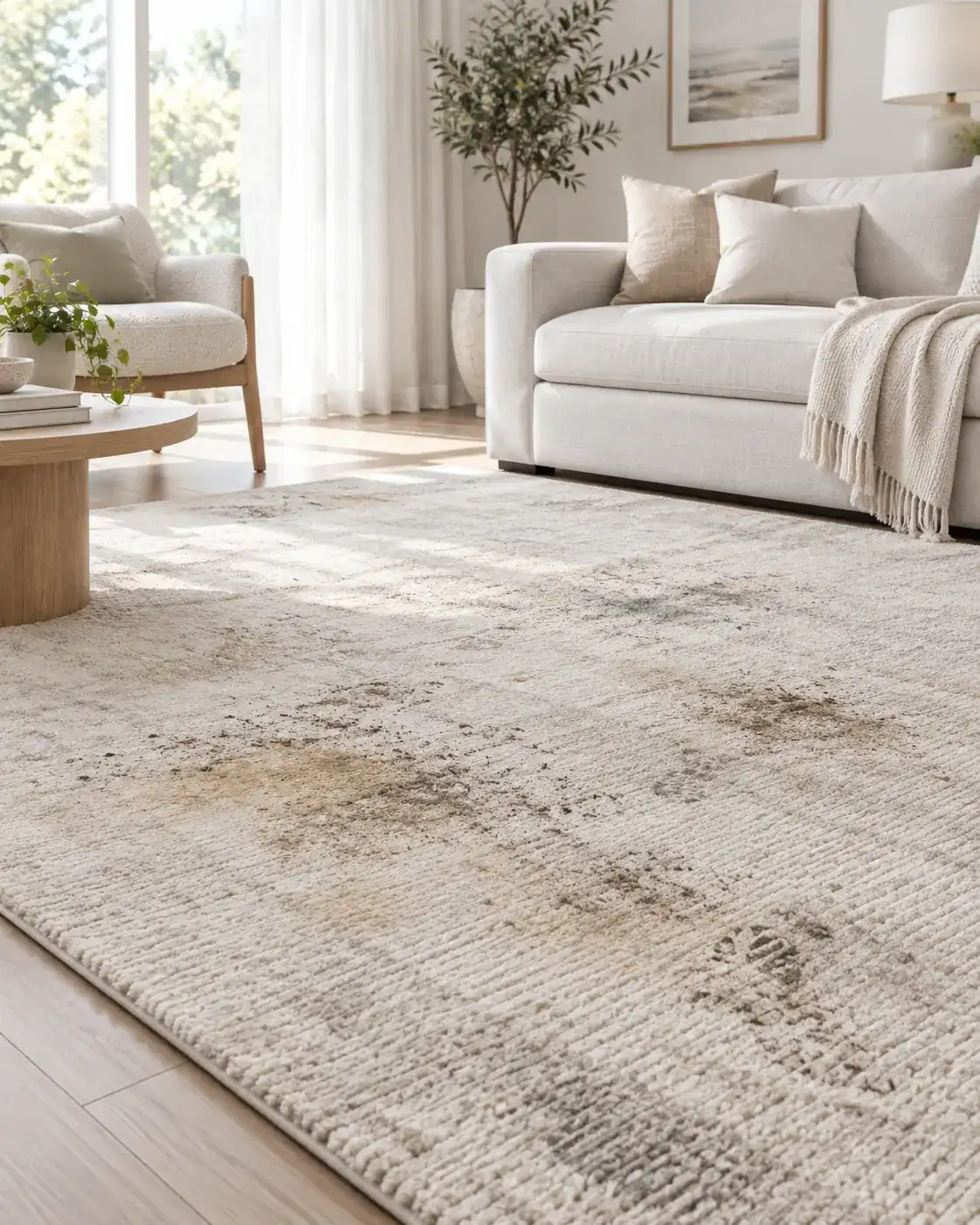 Tapis taché avant nettoyage professionnel à Caen